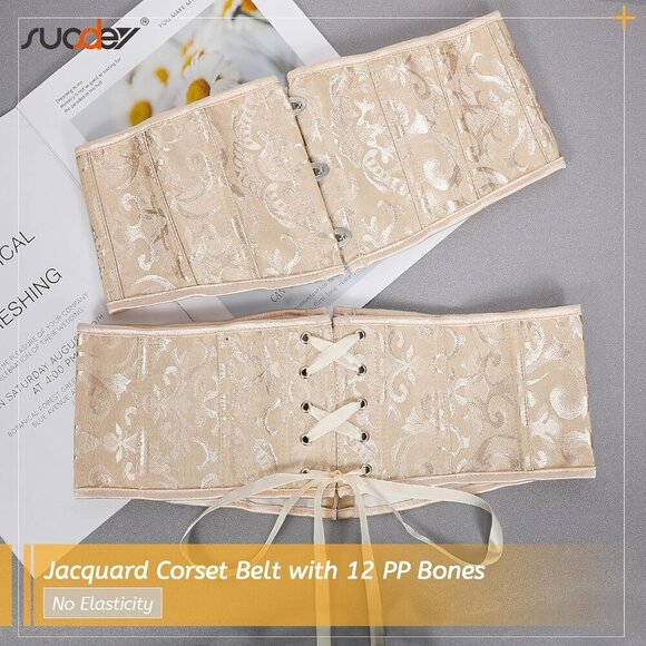 Women\'s Jacquard Corset Belt Lace Up Bustier Waspie Belt Renaissance White Beige